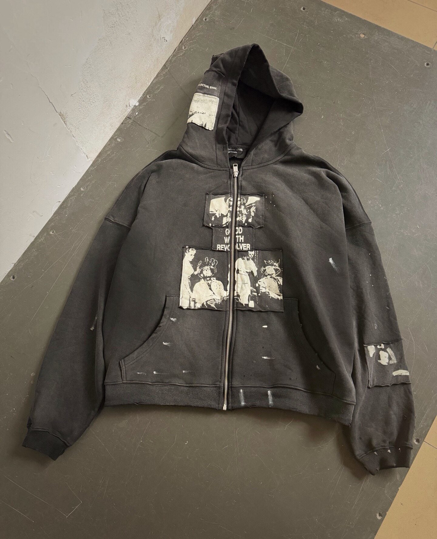 ERD Inspired Heavyweight 480g Graffiti Patchwork Zip Hoodie